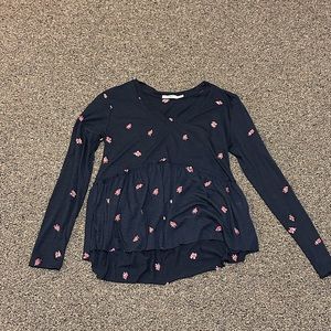Navy blue with pink flowers peplum top